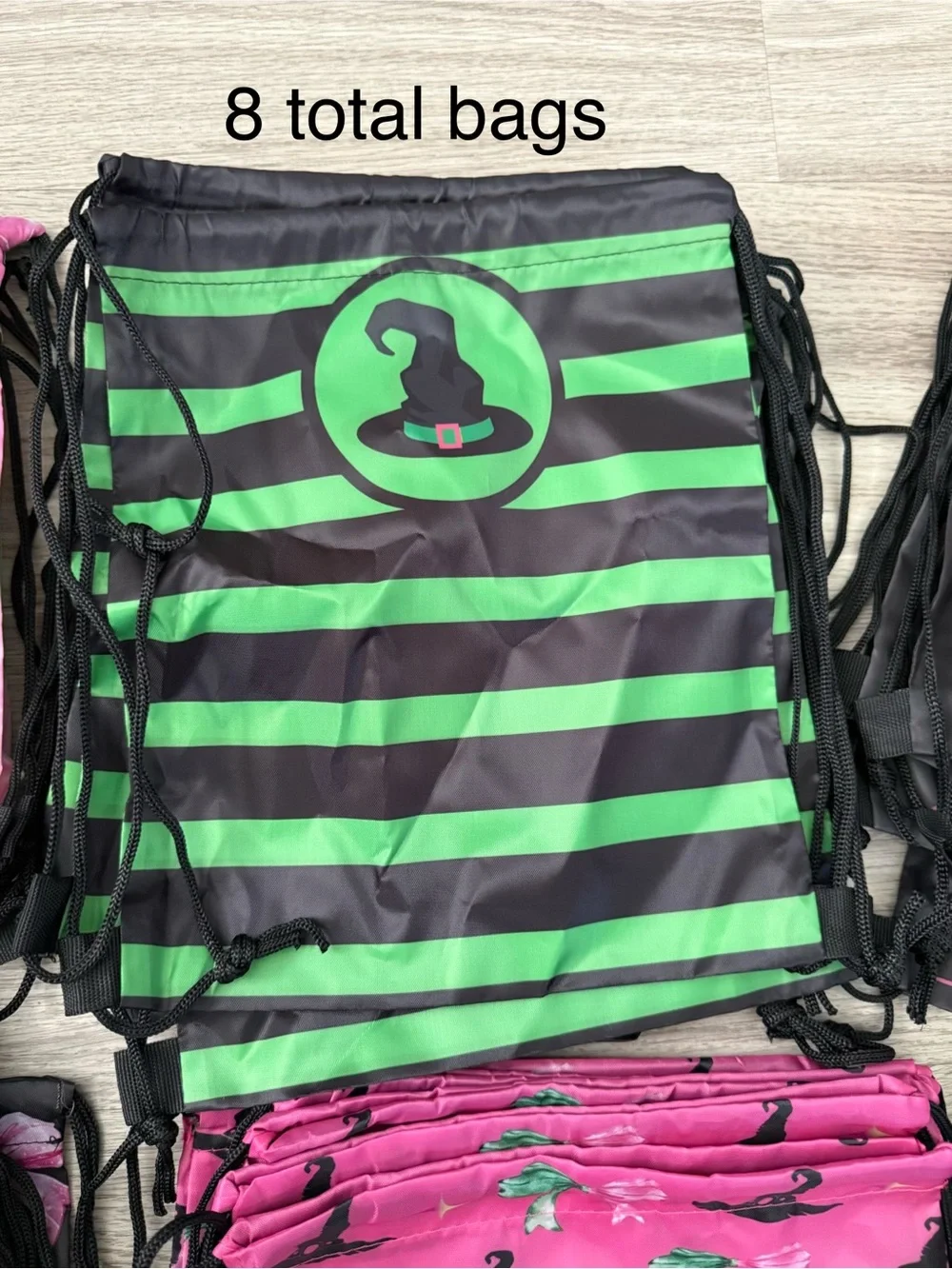Amazon Essentials Pink and Green Kids Drawstring Backpacks - 6 Pack